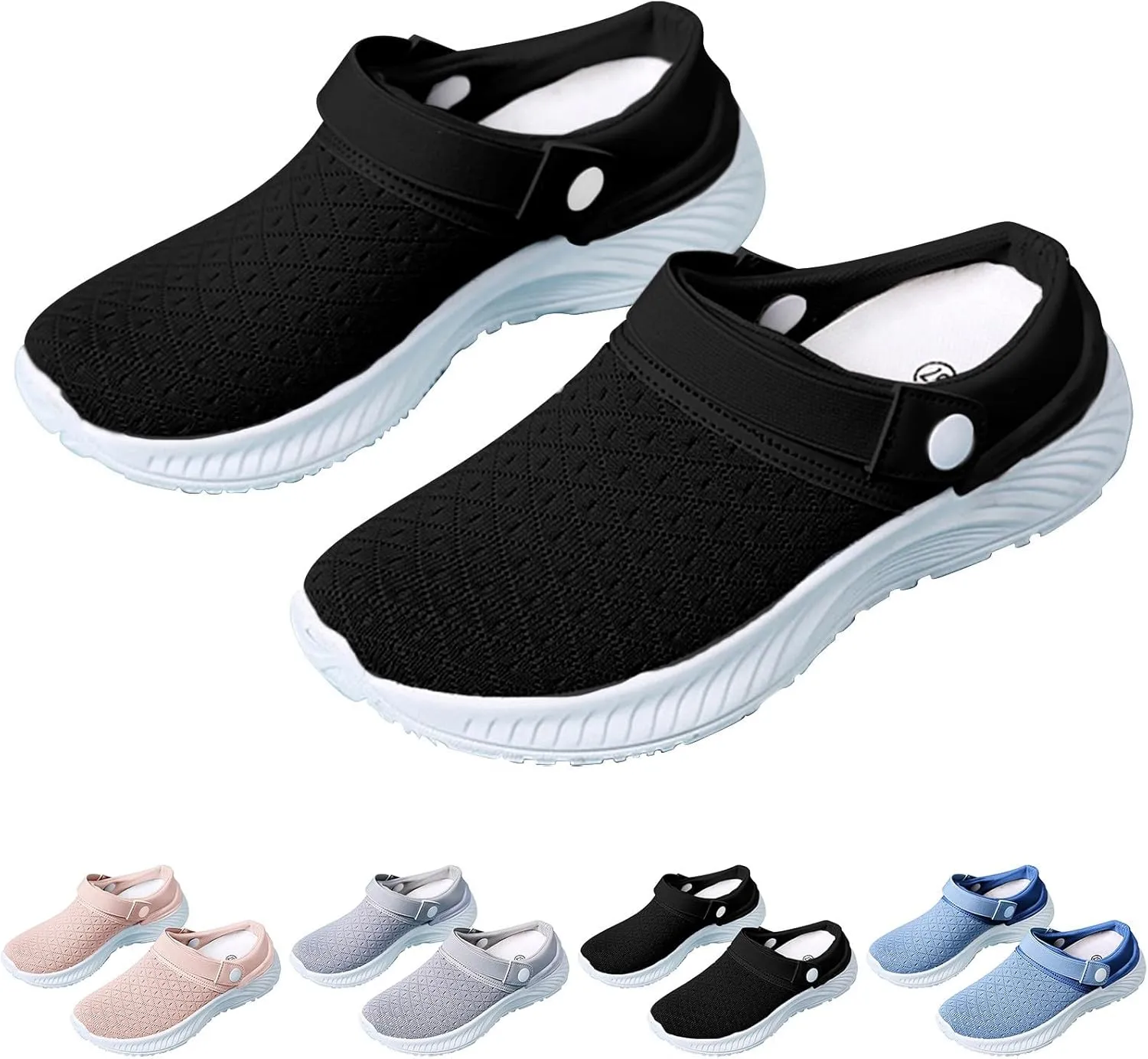Summer Casual Slip-On Walking Shoes Mules for Women 2025 Fashion Mesh Summer Slip on Breathable Slippers Closed Toe Slides with Arch-Support