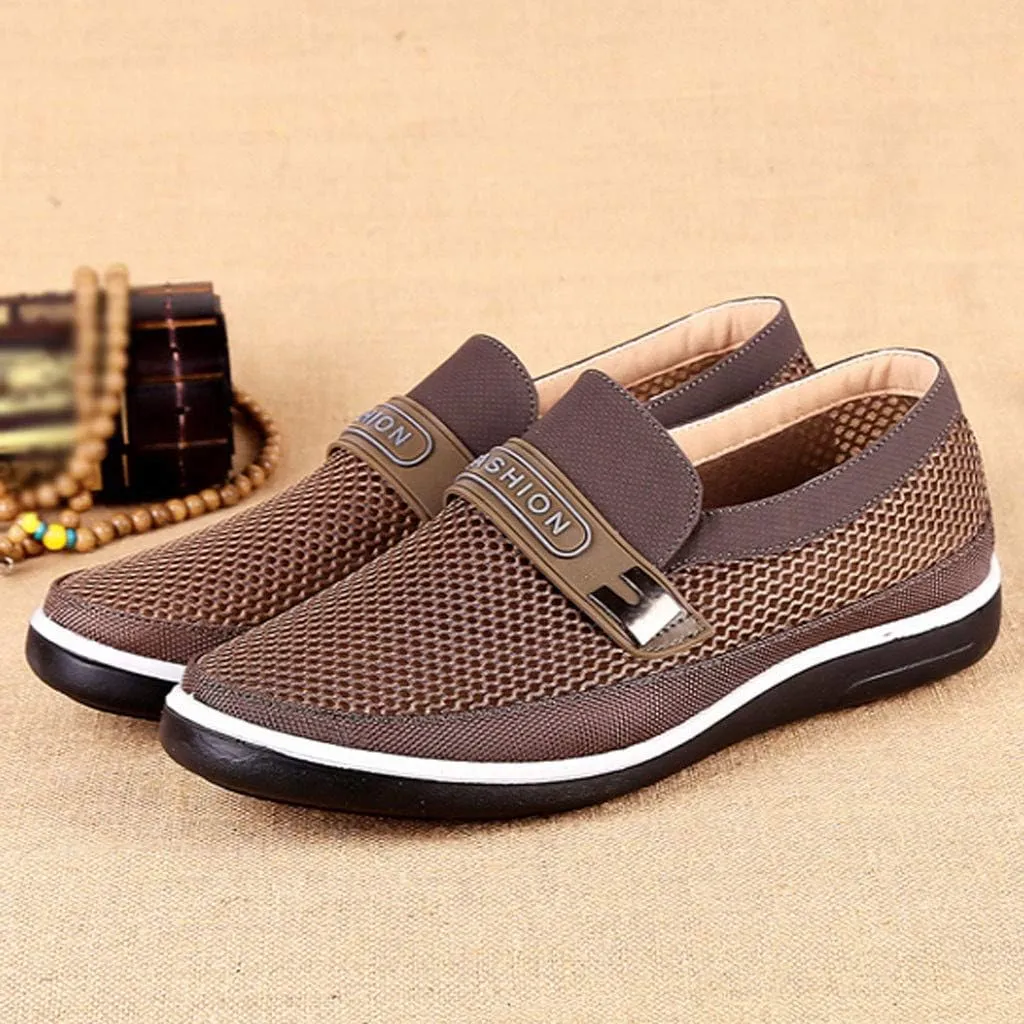 Summer Hollow Slip On Soft Shoes Casual Bottom Men's Breathable Mesh Men's Lace Casual Shoes