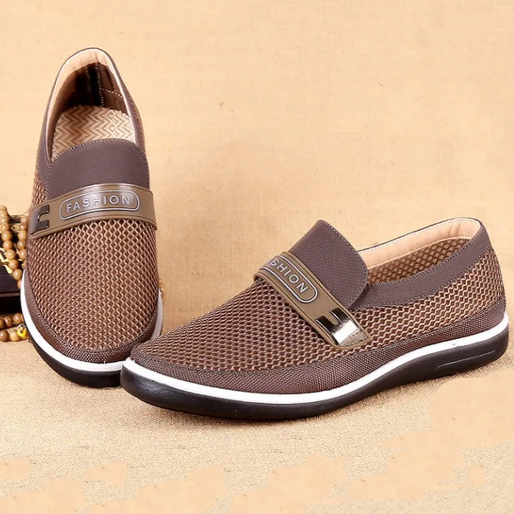 Summer Hollow Slip On Soft Shoes Casual Bottom Men's Breathable Mesh Men's Lace Casual Shoes