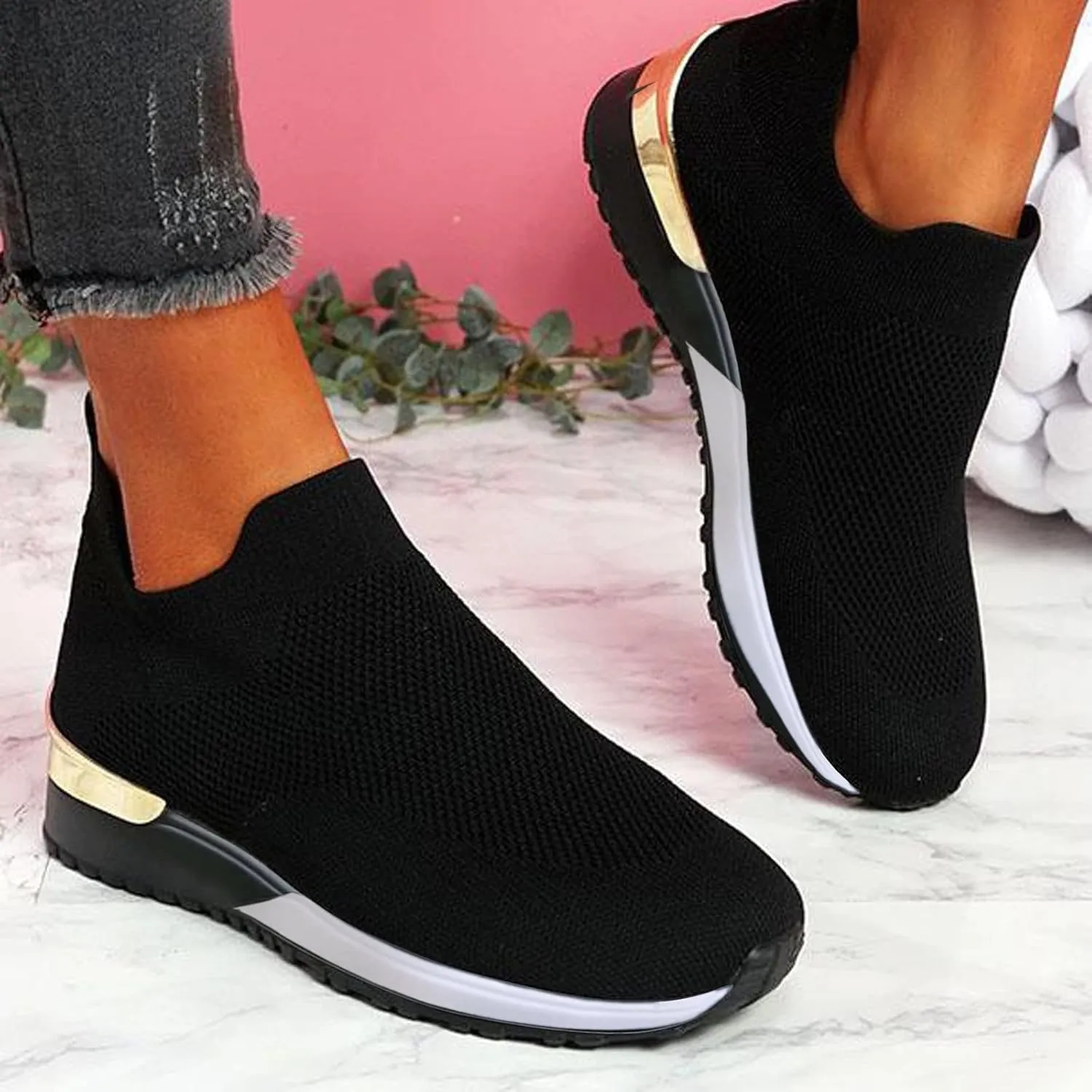 Tennis Shoes Womens Walking Wine Red Zapato Antiderrapante Mujer Black Sneakers for Women Comfortable for Work Womens Walking Shoes Slip On Sneakers Women Orthopedic Sneakers Walking Shoes