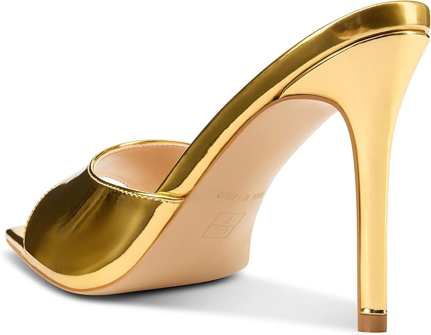 TNYNFBEB Womens Stiletto High Peep Open Pointed Toe Sandals Mules Shoes Slip-on Slingback Office Party Dress Patent Leather Summer 3.9 Inches Heels