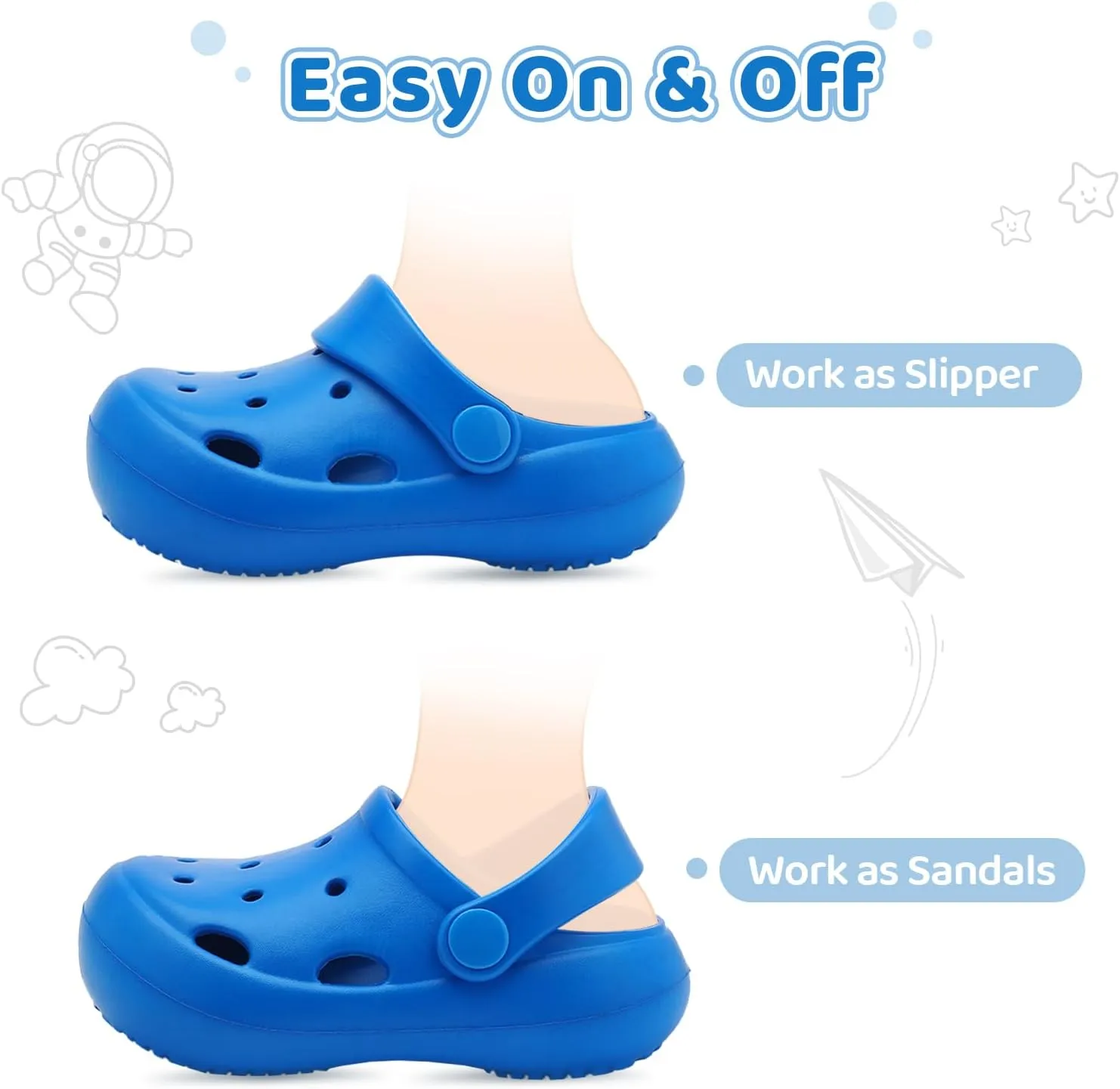 Toddler Classic Clogs Skin-Friendly Comfy Lightweight Boys Girls Slip On Water Shoes
