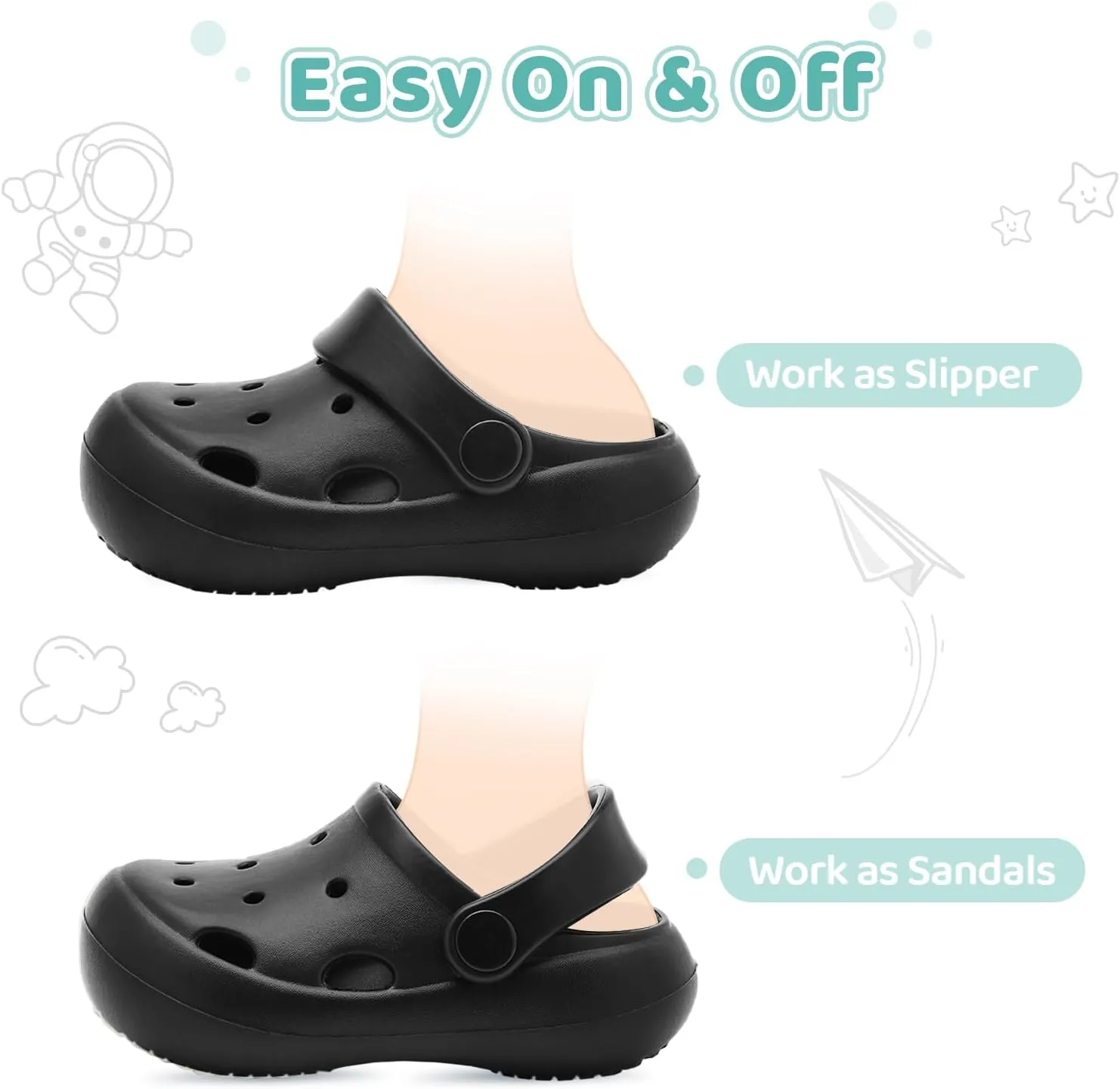 Toddler Classic Clogs Skin-Friendly Comfy Lightweight Boys Girls Slip On Water Shoes