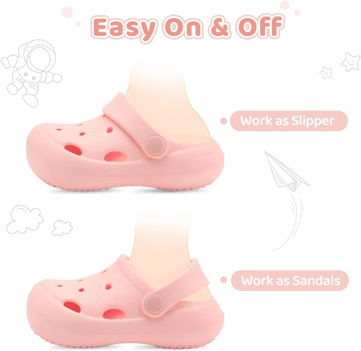 Toddler Classic Clogs Skin-Friendly Comfy Lightweight Boys Girls Slip On Water Shoes