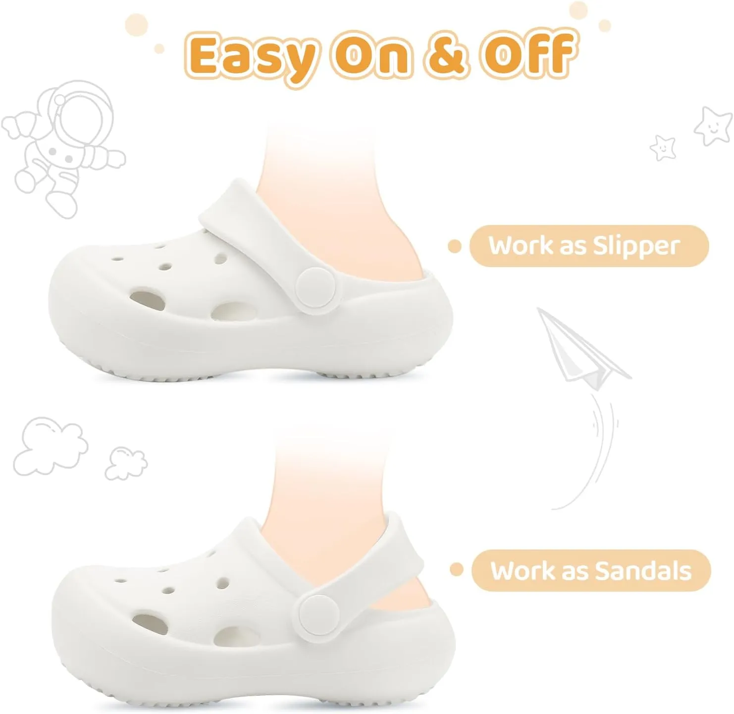 Toddler Classic Clogs Skin-Friendly Comfy Lightweight 丨Boys Girls Slip On Water Shoes