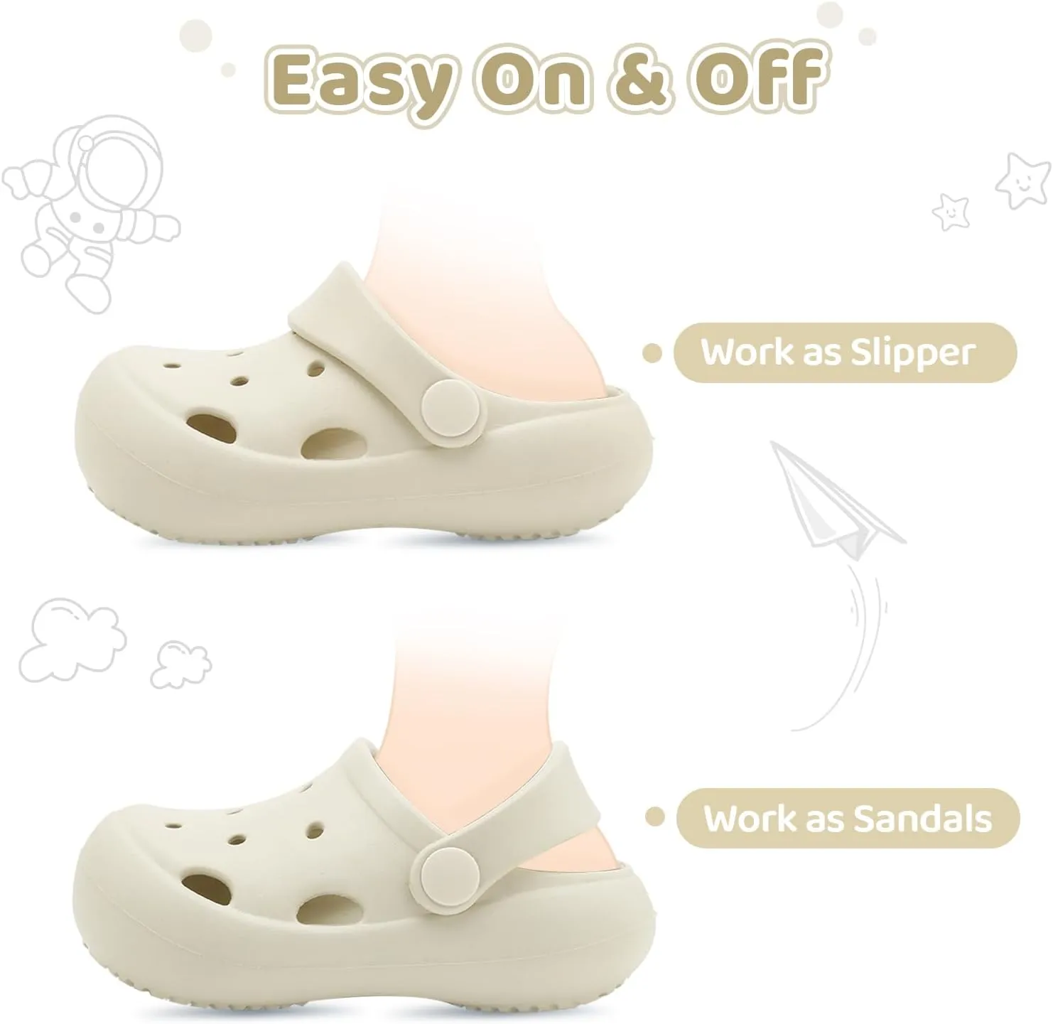 Toddler Classic Clogs Skin-Friendly Comfy Lightweight Boys Girls Slip On Water Shoes