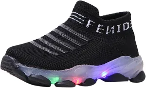 Toddler Girls Lights up Sneakers Sole Non Slip Glitters Sport Sock Shoes Kids Breathable Comfy First Walking Shoes