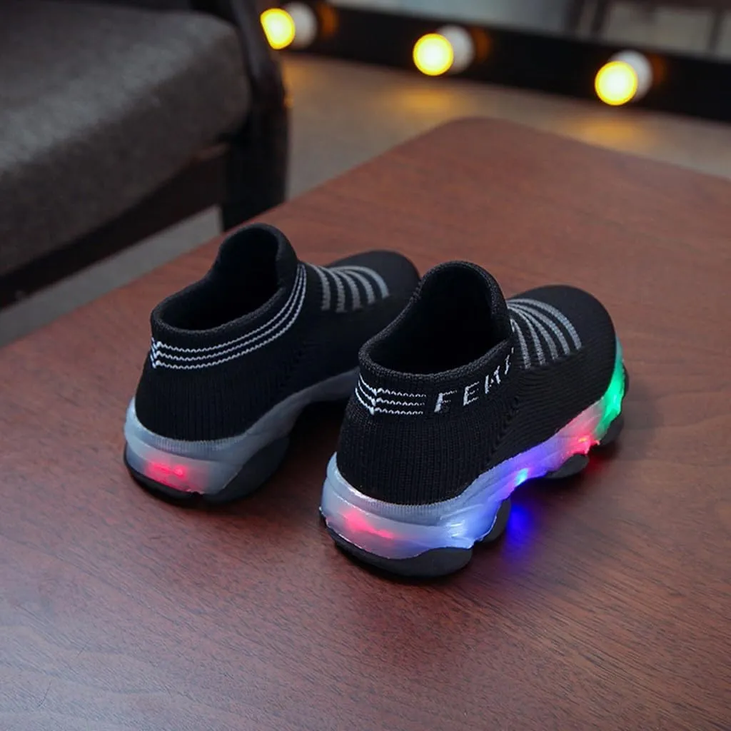 Toddler Girls Lights up Sneakers Sole Non Slip Glitters Sport Sock Shoes Kids Breathable Comfy First Walking Shoes