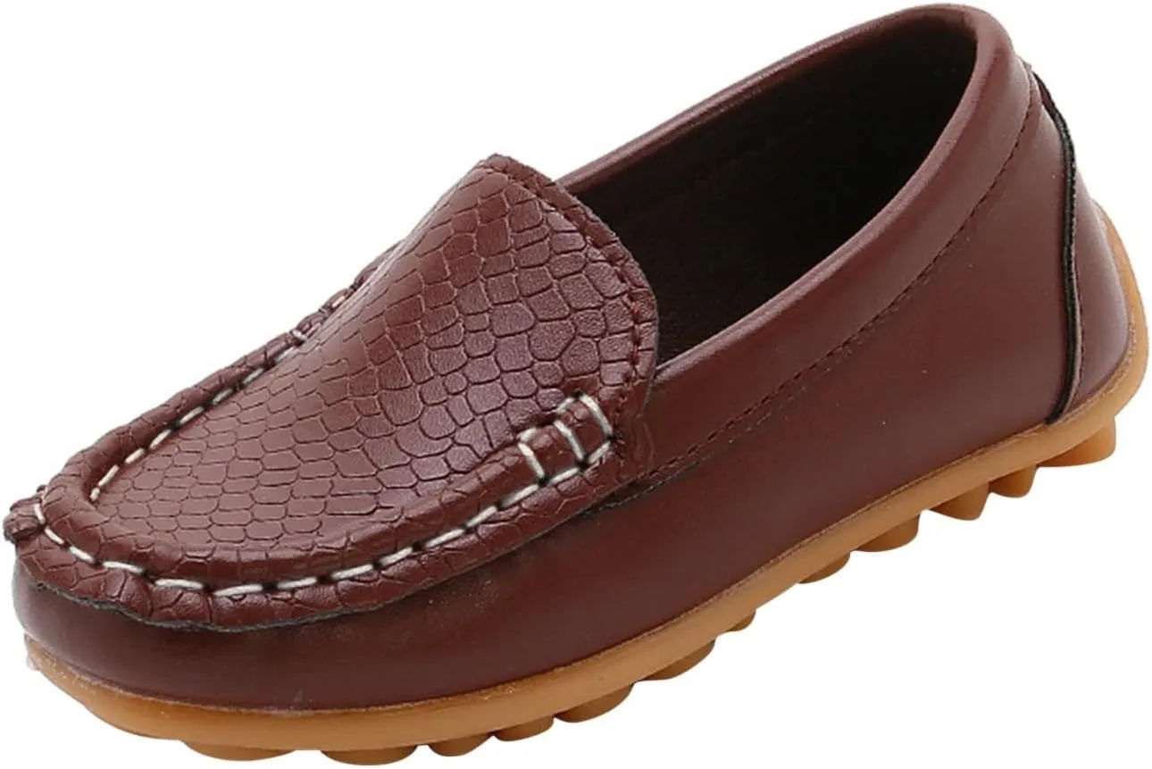 Toddler Little Kid Boys Girls Comfort Slip On Loafers Dress Flat Shoes 𝐖aterproof Leather Cool Sport Casual Dress Shoes