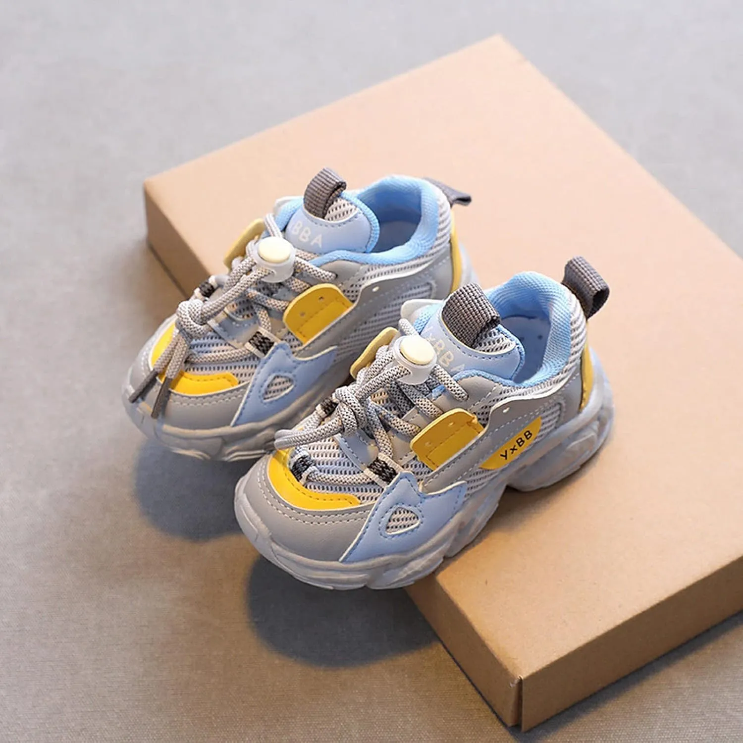 Toddler Mesh Sneakers Baby Boys Lace-Up Sport Shoes Outdoor Running First Walking Non Slip Shoes Breathable Comfy Ankle