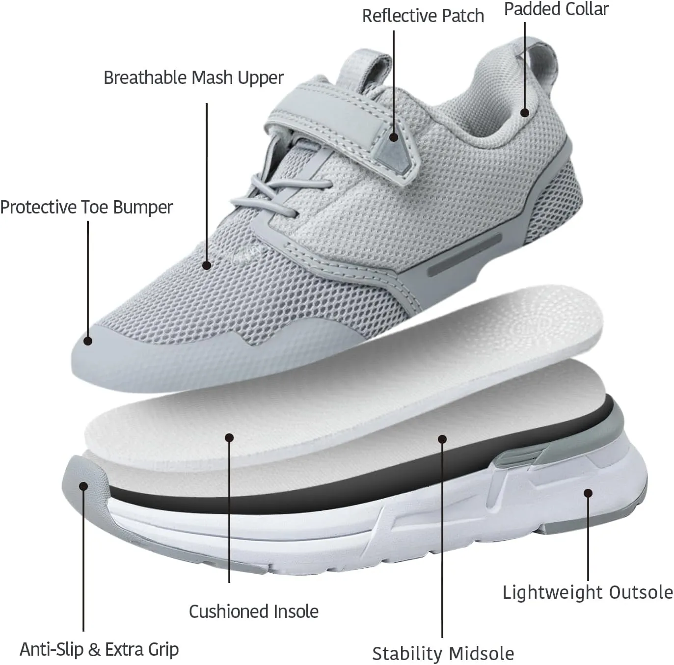 Toddler Sport Sneakers with Hook and Loop Closure - Lightweight Athletic Running Shoes for Boys and Girls
