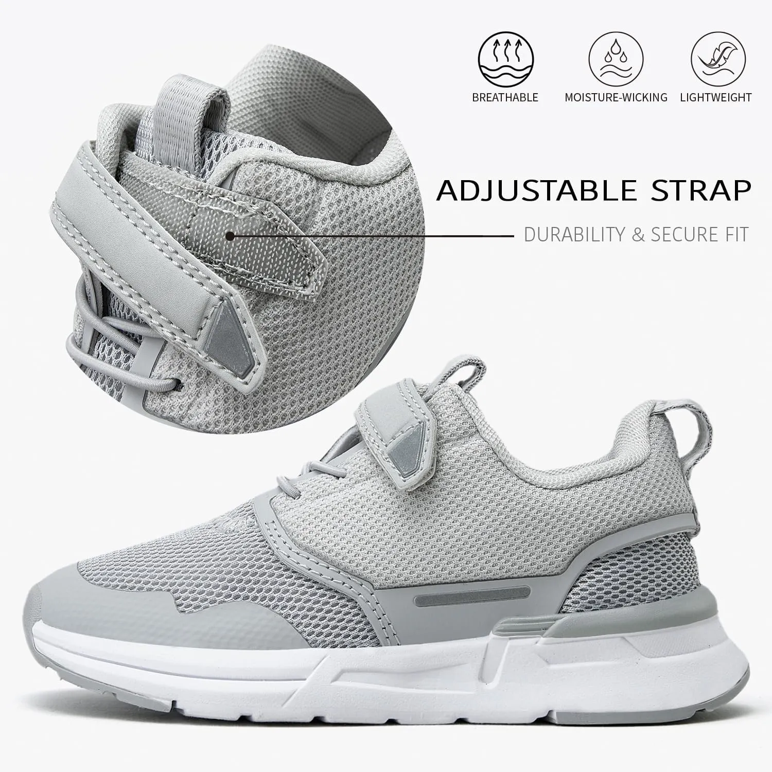 Toddler Sport Sneakers with Hook and Loop Closure - Lightweight Athletic Running Shoes for Boys and Girls