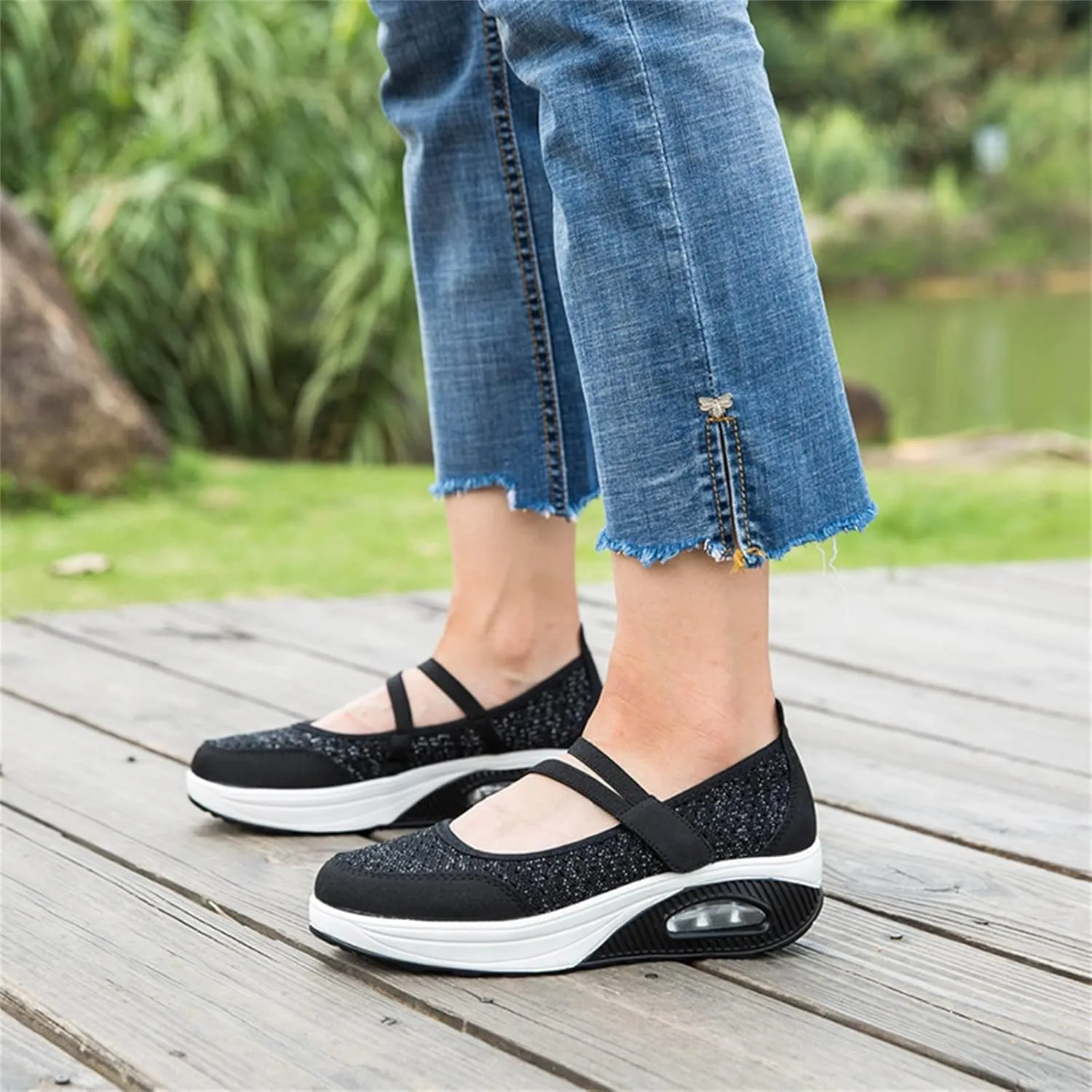 Touchmosees Women's Daily Walker Air Cushion Orthopedic Diabetic-Friendly Wedge Sneaker