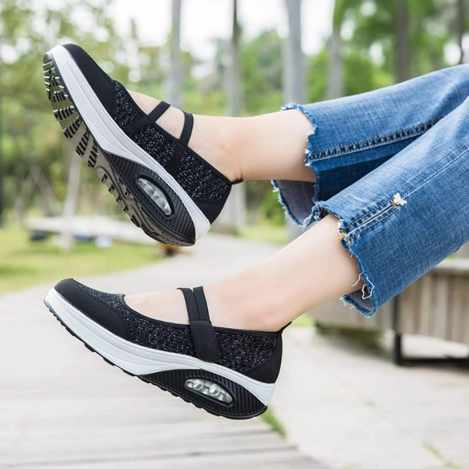 Touchmosees Women's Daily Walker Air Cushion Orthopedic Diabetic-Friendly Wedge Sneaker