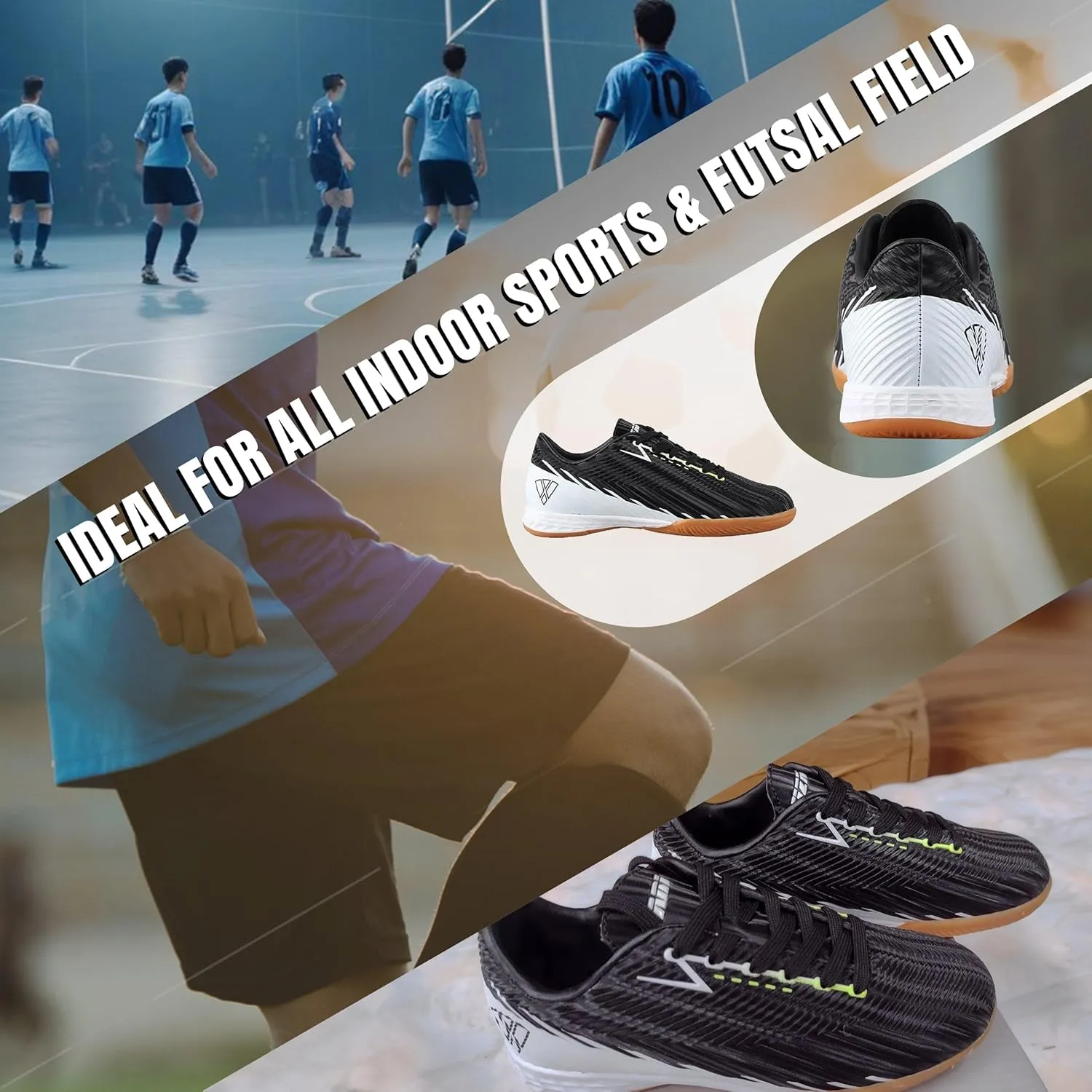 Vizari Tesoro Kids Indoor Soccer Shoes | Synthetic & Water Resistant Kids Soccer Cleats | Durable Football Shoes with Non-Marking Rubber Outsole for Maximum Traction for Boys and Girls