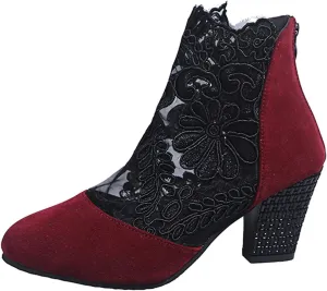 Walking Sandals Women, Womens Sandals Sexy Hollow Floral Lace Chunky High Heels Peep Toe Platform Boots