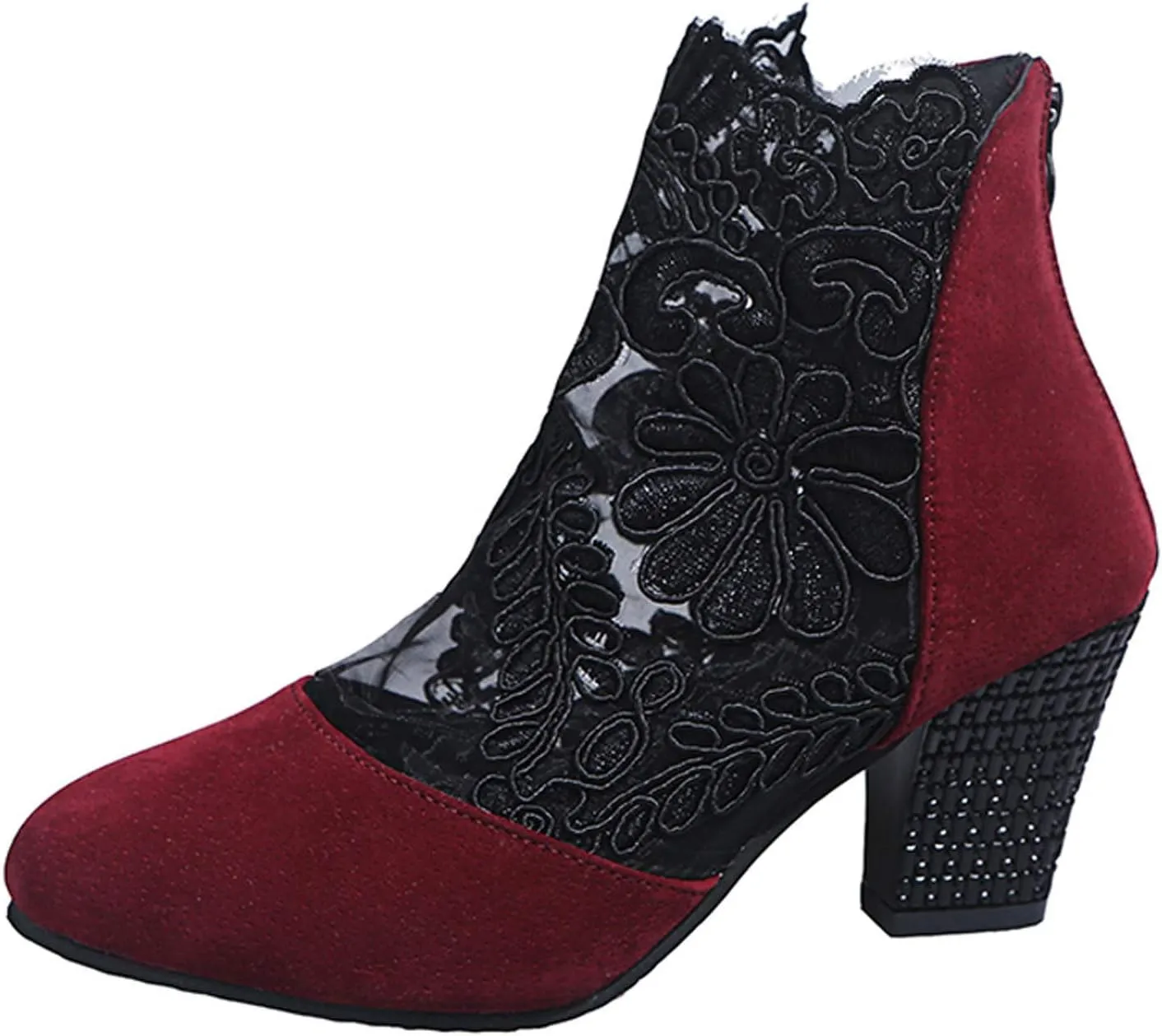 Walking Sandals Women, Womens Sandals Sexy Hollow Floral Lace Chunky High Heels Peep Toe Platform Boots