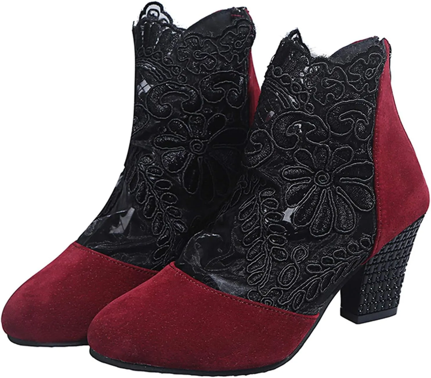 Walking Sandals Women, Womens Sandals Sexy Hollow Floral Lace Chunky High Heels Peep Toe Platform Boots