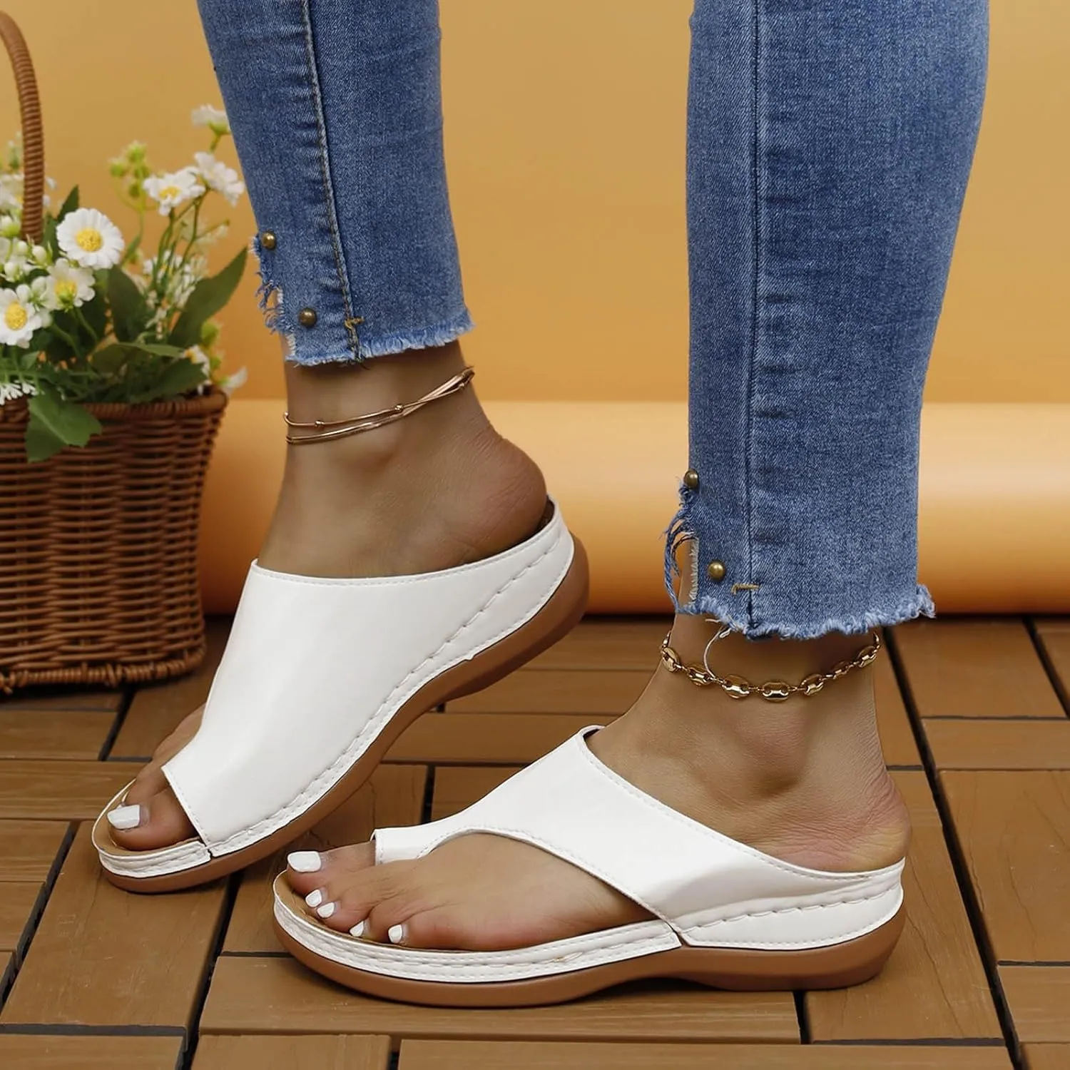 Wedge Sandals for Women Comfortable Orthopedic Sandals Dressy Summer Casual Walking Flip Flops Arch Support Sandal Slip on Beach Shoes Vacation Slippers