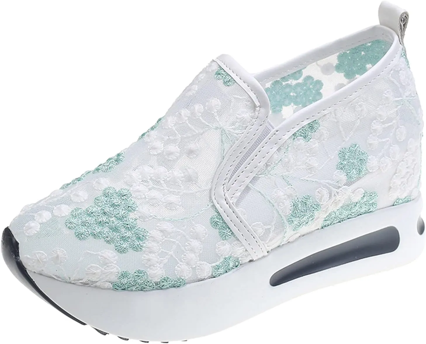 Wedge Sneakers for Women Fashion Lace Floral Embroidery Shoes Casual Platform Hidden Heel Womens Slip On Sneaker Breathable Orthopedic Sneakers for Women Comfortable Work Shoes