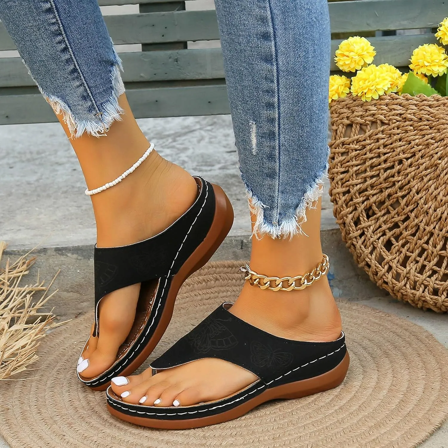 Women Flip Flops Women Summer Beach Casual Thong Sandals White Sandals Comfort Walking Summer Beach Thong Sandals