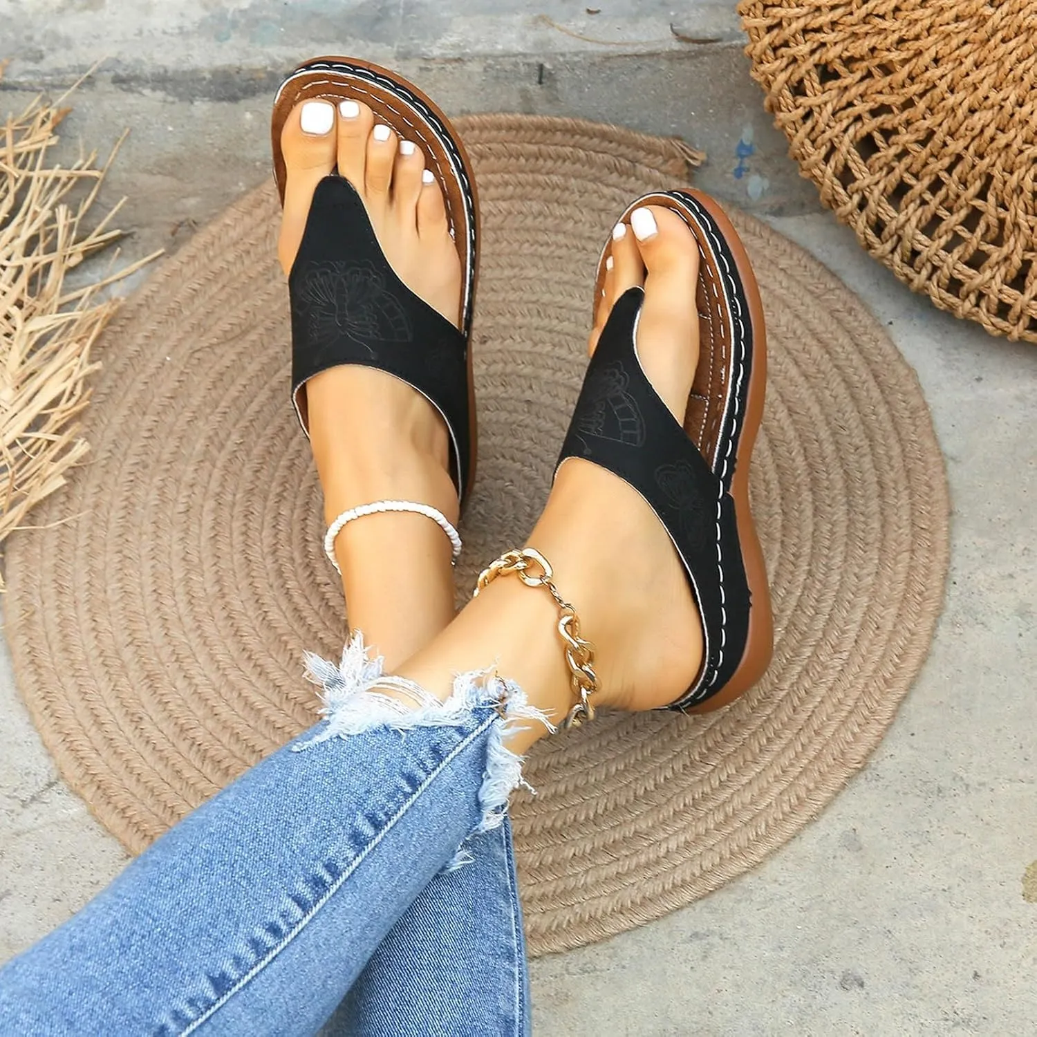 Women Flip Flops Women Summer Beach Casual Thong Sandals White Sandals Comfort Walking Summer Beach Thong Sandals