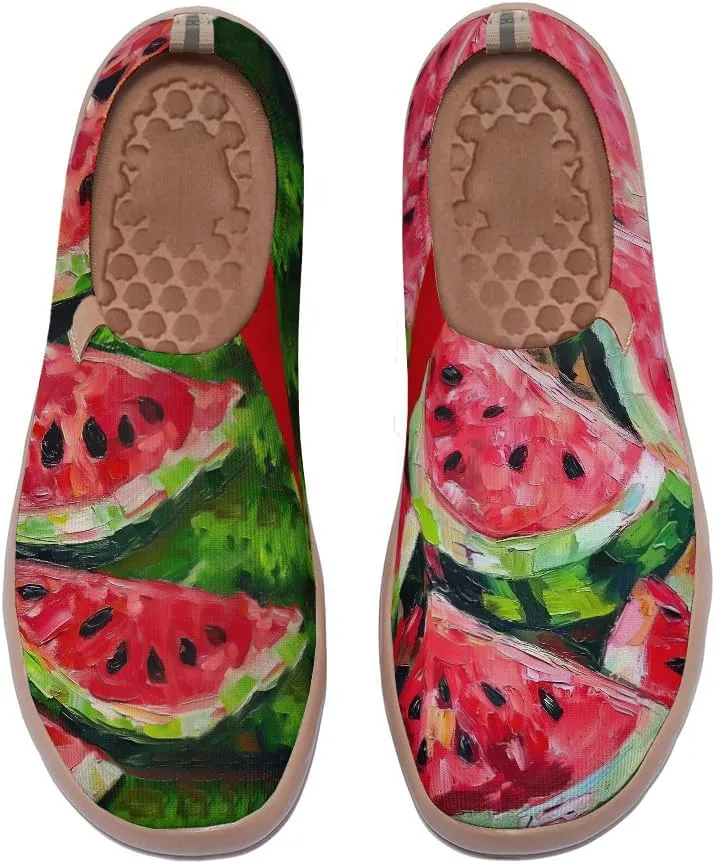 Women's Abstract Art Slip-On Walking Loafers Elastic Collar Breathable Sneakers Machine-Washable Knitted Travel Shoes
