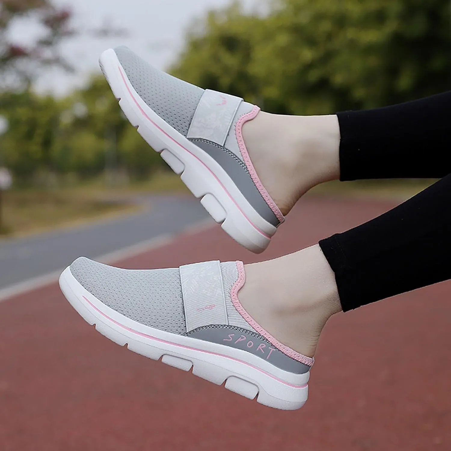 Womens Backless Sneakers Mesh Slip-on Mule Shoes Mens Running Shoes Sports White Casual Shoes Waterproof Sneakers Black Tennis Shoe Loafers Casual Slip On