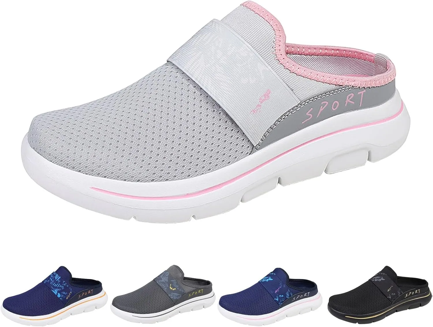 Womens Backless Sneakers Mesh Slip-on Mule Shoes Mens Running Shoes Sports White Casual Shoes Waterproof Sneakers Black Tennis Shoe Loafers Casual Slip On
