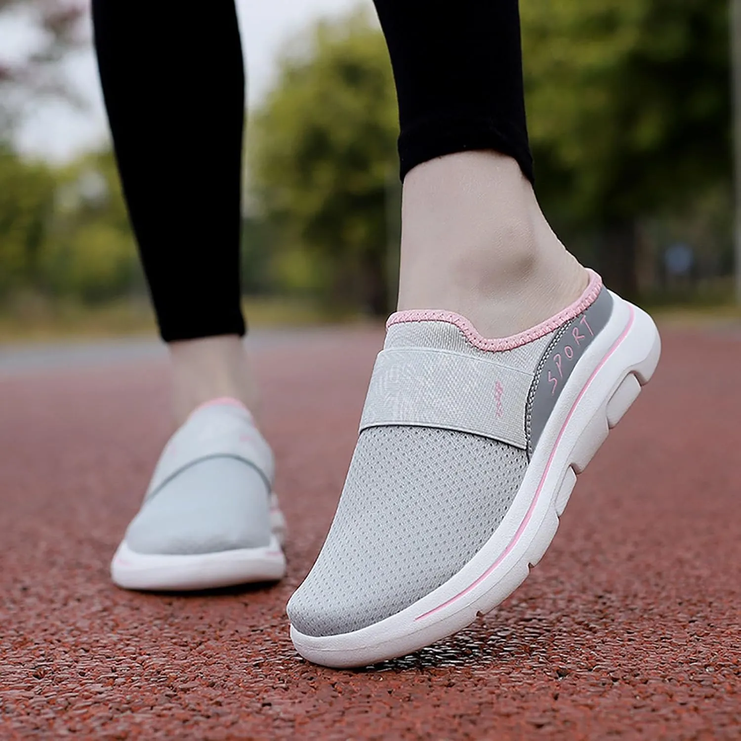 Womens Backless Sneakers Mesh Slip-on Mule Shoes Mens Running Shoes Sports White Casual Shoes Waterproof Sneakers Black Tennis Shoe Loafers Casual Slip On