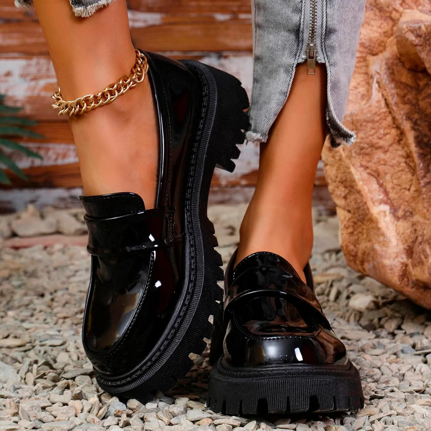 Women's Chunky Loafer 2025 Slip-Ons Shoes Casual Business Shoes Platform Loafers Lug Sole Penny Loafers