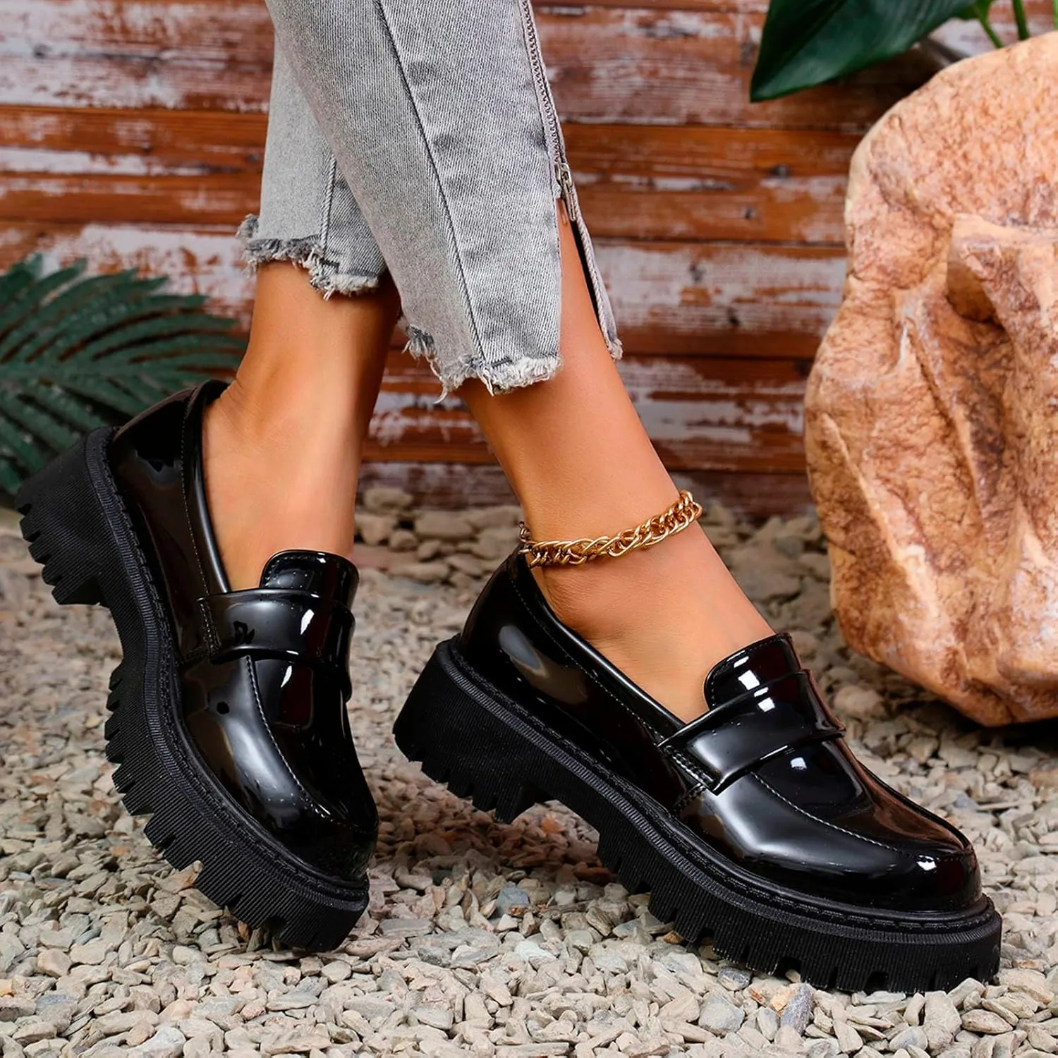 Women's Chunky Loafer 2025 Slip-Ons Shoes Casual Business Shoes Platform Loafers Lug Sole Penny Loafers