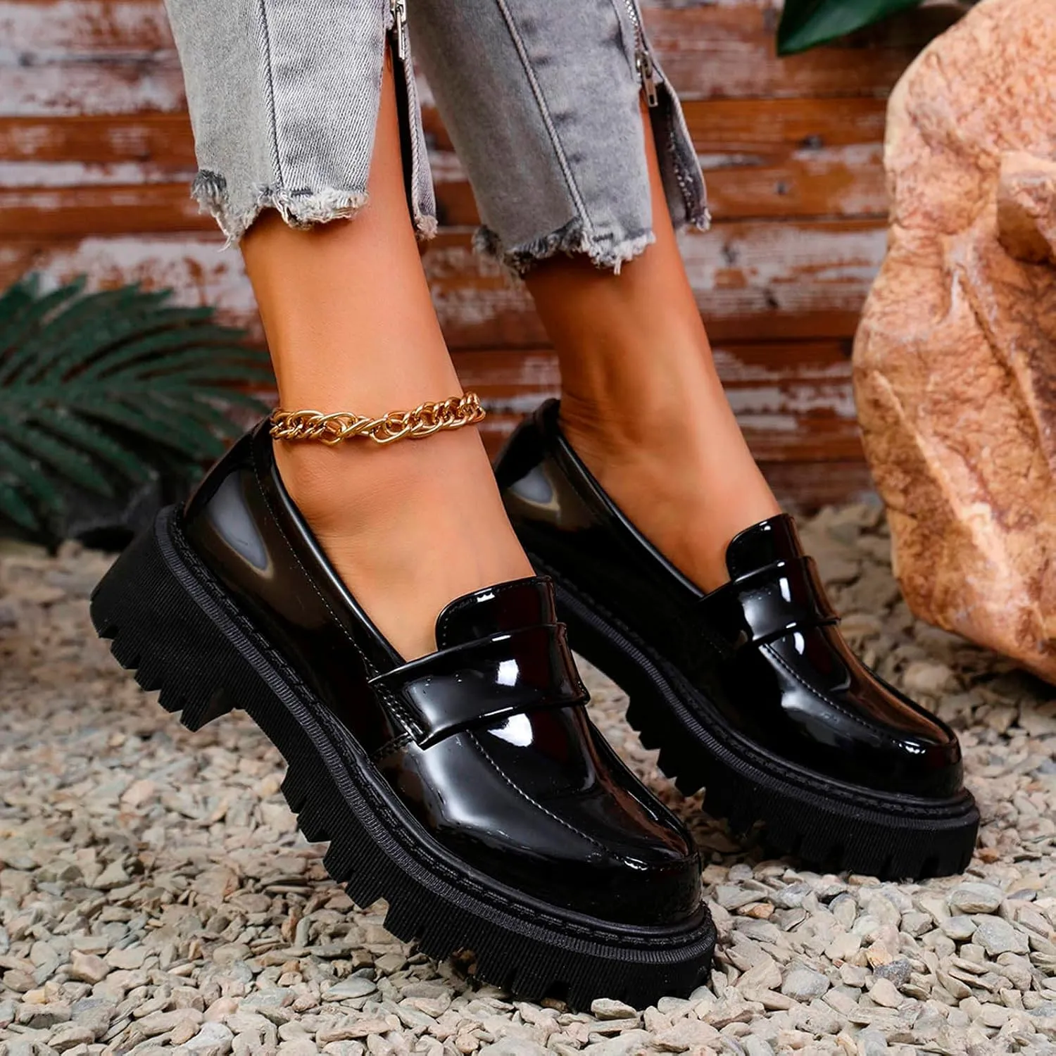 Women's Chunky Loafer 2025 Slip-Ons Shoes Casual Business Shoes Platform Loafers Lug Sole Penny Loafers