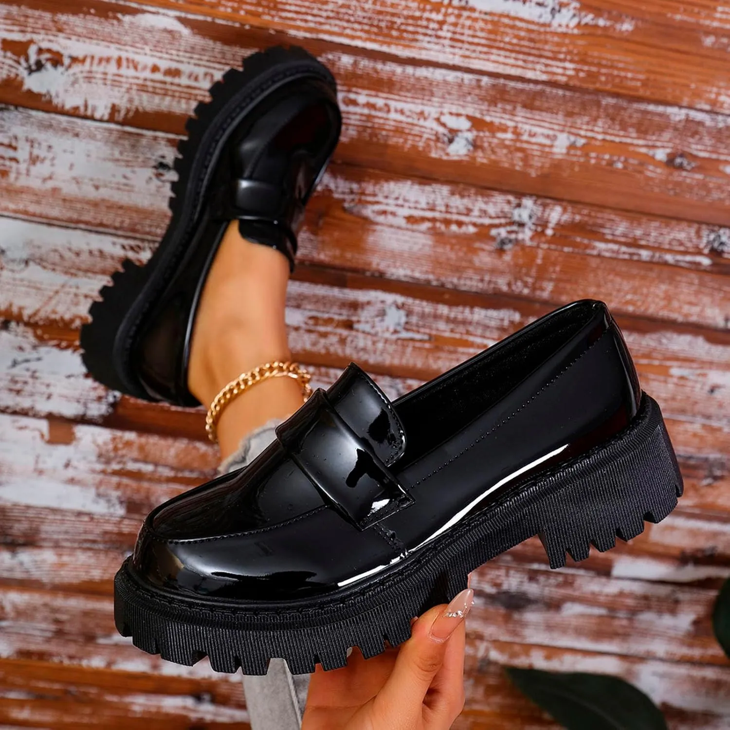 Women's Chunky Loafer 2025 Slip-Ons Shoes Casual Business Shoes Platform Loafers Lug Sole Penny Loafers