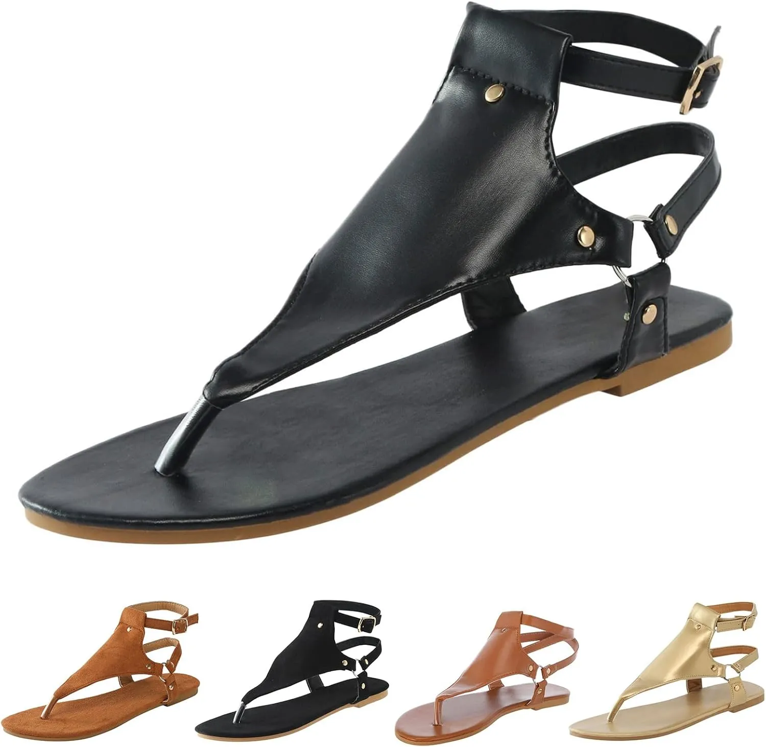 Womens Dressy Thong Sandals Comfortable Buckle Ankle Strap Strappy Flat Sandals Thong Flip Flops Dressy Summer Walking Beach Sandal Flat Open Toe Shoes Travel Walking Shoe