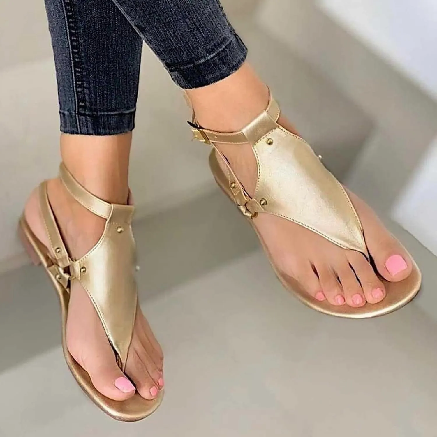 Womens Dressy Thong Sandals Comfortable Buckle Ankle Strap Strappy Flat Sandals Thong Flip Flops Dressy Summer Walking Beach Sandal Flat Open Toe Shoes Travel Walking Shoe