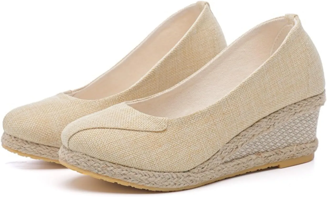 Womens Espadrilles Wedges Sandals Platform Heels Wedge Sandals Slip On Woven Wedges Pumps Shoes Comfortable Platform Wedge Sandal Solid Closed Pointed Toe Shoes Breathable Comfy Walking Shoe