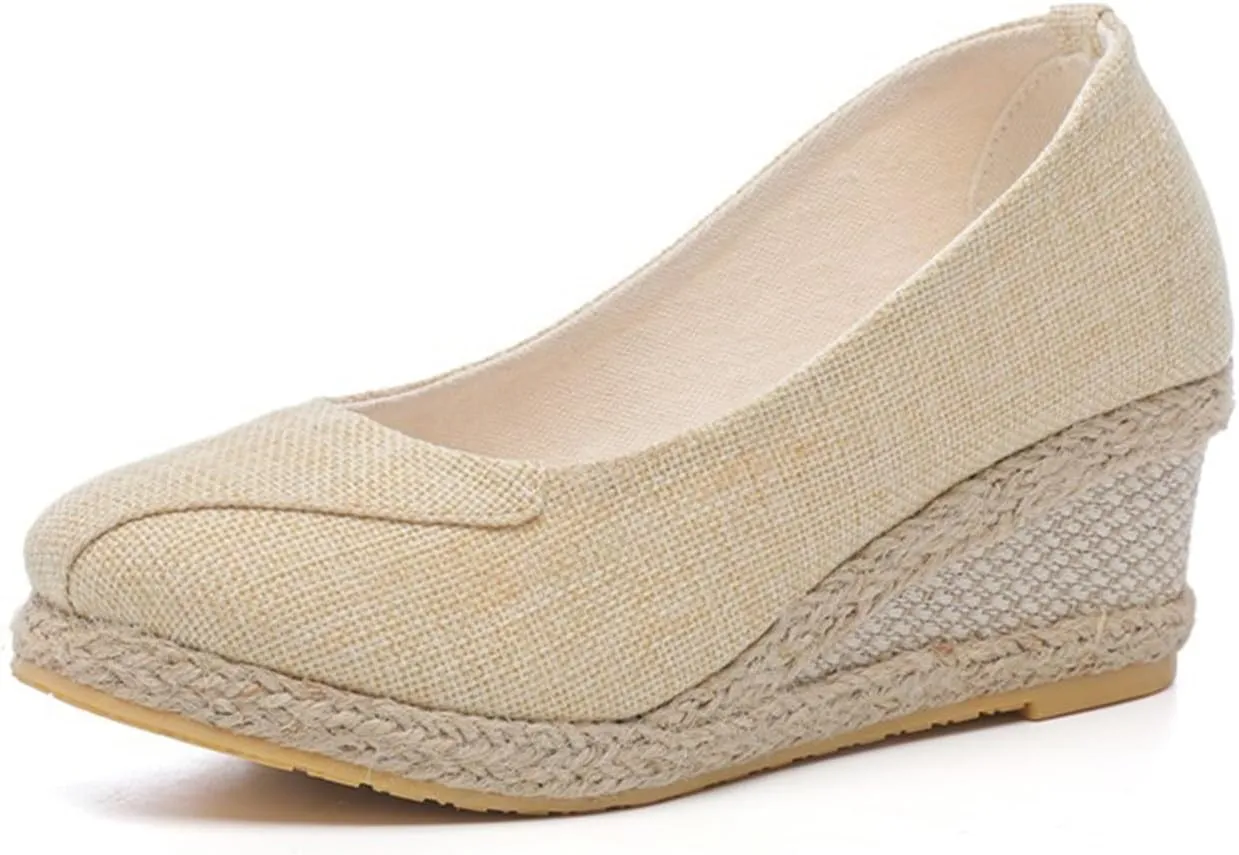Womens Espadrilles Wedges Sandals Platform Heels Wedge Sandals Slip On Woven Wedges Pumps Shoes Comfortable Platform Wedge Sandal Solid Closed Pointed Toe Shoes Breathable Comfy Walking Shoe