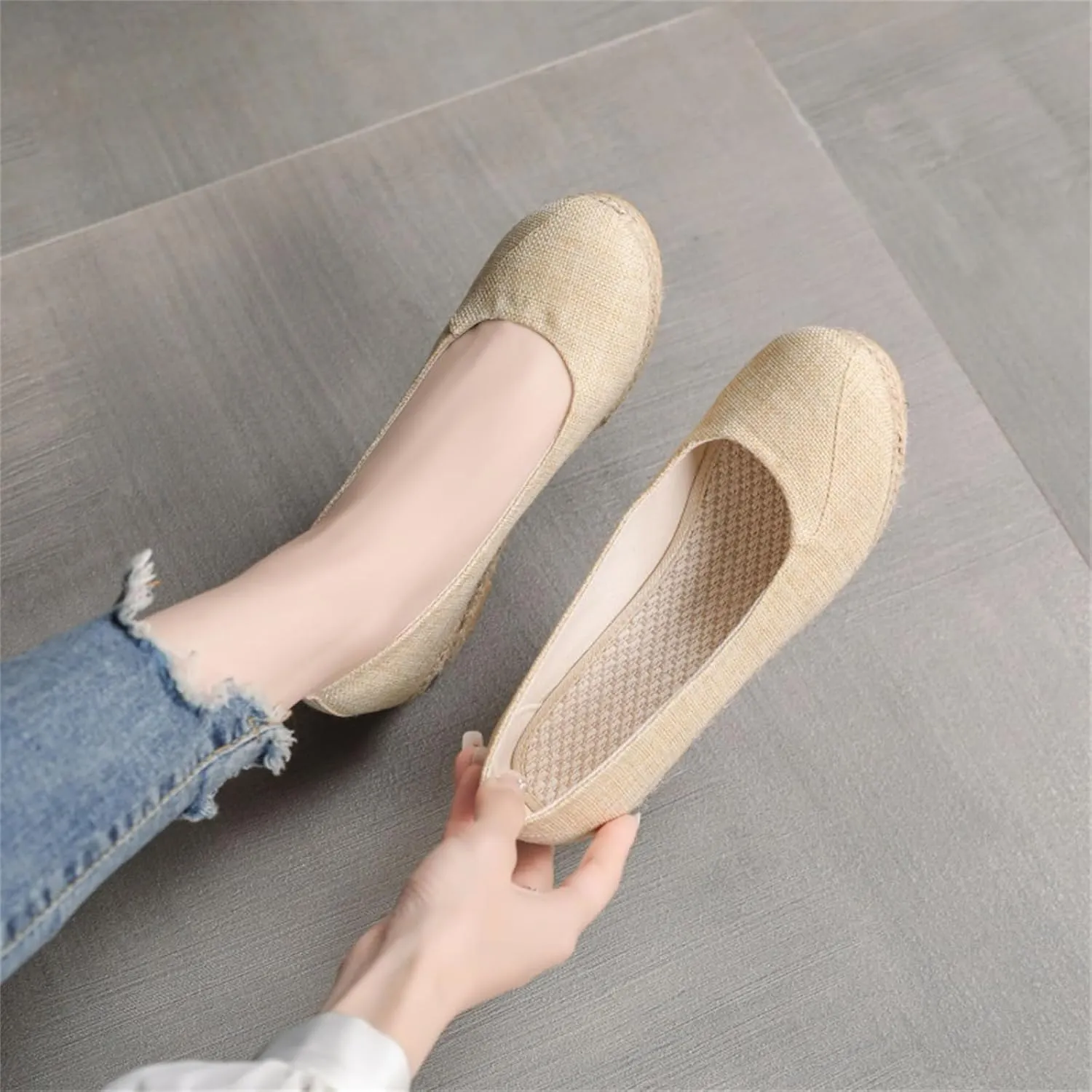 Womens Espadrilles Wedges Sandals Platform Heels Wedge Sandals Slip On Woven Wedges Pumps Shoes Comfortable Platform Wedge Sandal Solid Closed Pointed Toe Shoes Breathable Comfy Walking Shoe