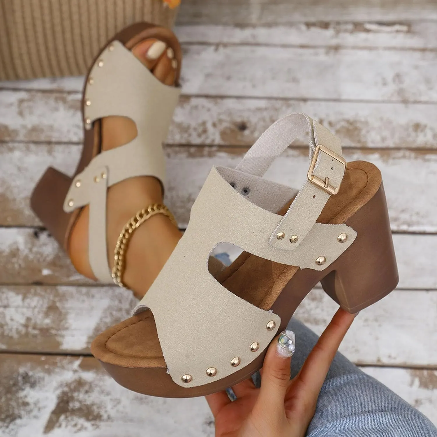 Women's Fashion Hollow Leather Wedge Sandals Casual Comfortable Shoes Sandals Women 42