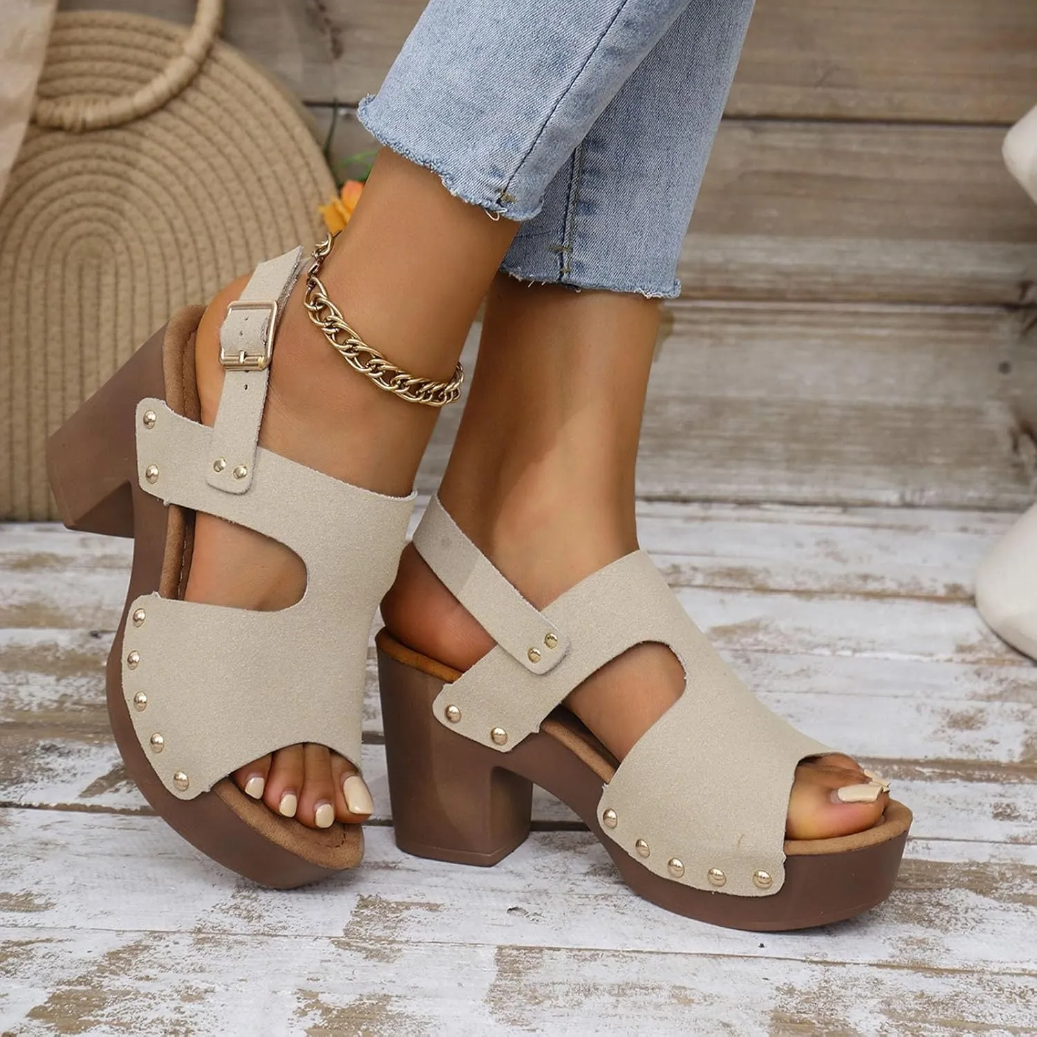 Women's Fashion Hollow Leather Wedge Sandals Casual Comfortable Shoes Sandals Women 42