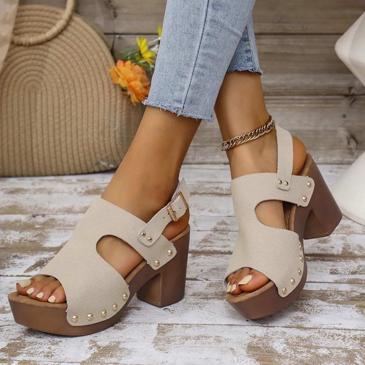 Women's Fashion Hollow Leather Wedge Sandals Casual Comfortable Shoes Sandals Women 42