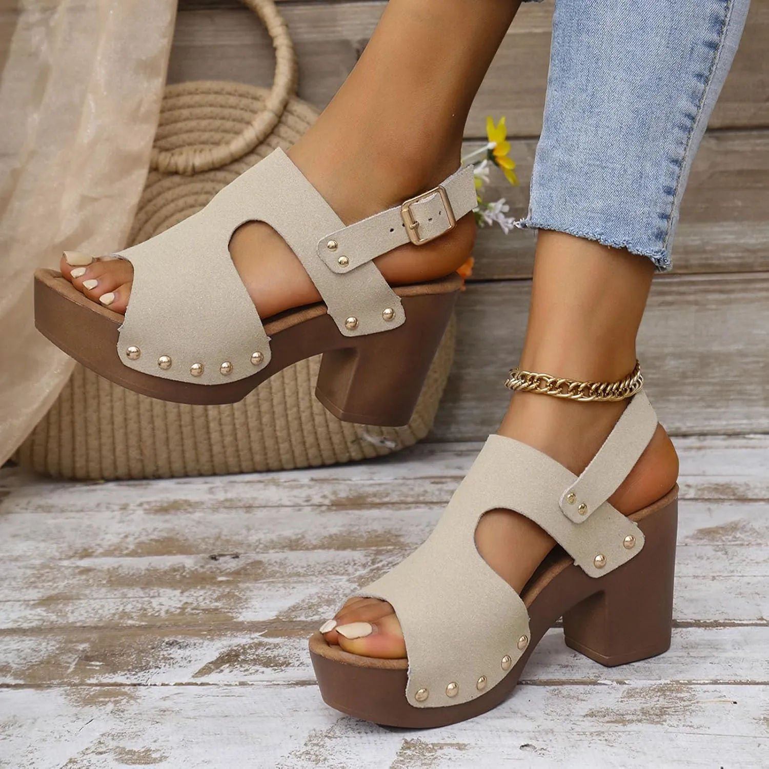 Women's Fashion Hollow Leather Wedge Sandals Casual Comfortable Shoes Sandals Women 42