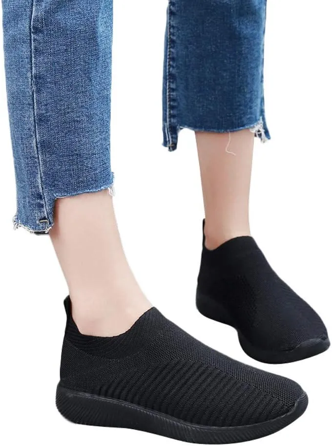 Women's Fashion Sneaker Mesh Slip On Black Non Slip Shoes for Women Comfortable Running Shoes for Women White Loafers Women Womens White Sneaker