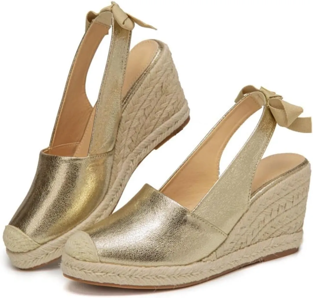 Womens Fashionable Espadrille Wedge Sandals - Closed Toe Bandage Design with Adjustable Slingback - Stylish Platform Summer Shoes TDLJ26