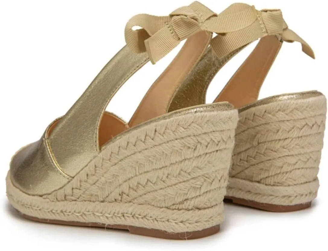 Womens Fashionable Espadrille Wedge Sandals - Closed Toe Bandage Design with Adjustable Slingback - Stylish Platform Summer Shoes TDLJ26