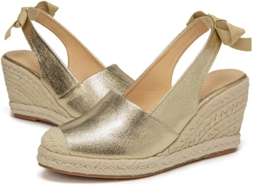 Womens Fashionable Espadrille Wedge Sandals - Closed Toe Bandage Design with Adjustable Slingback - Stylish Platform Summer Shoes TDLJ26