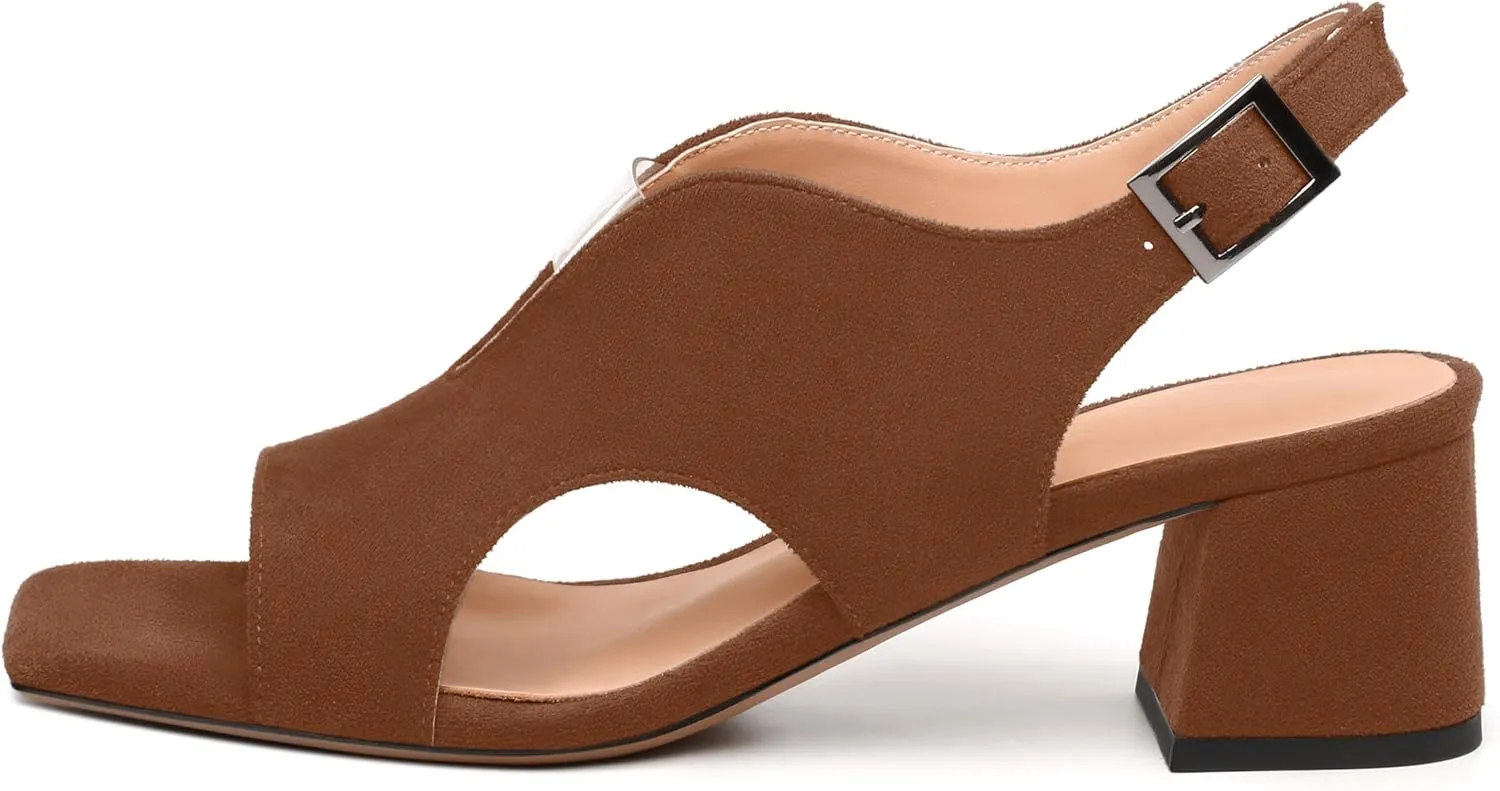Womens Heeled Sandals, Peep Toe Mid Block Heel Slingback Sandals for Women, Leather Insole Chunky Heel Sandals 2"