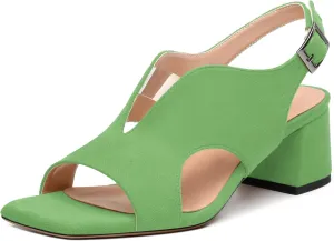 Womens Heeled Sandals, Peep Toe Mid Block Heel Slingback Sandals for Women, Leather Insole Chunky Heel Sandals 2"