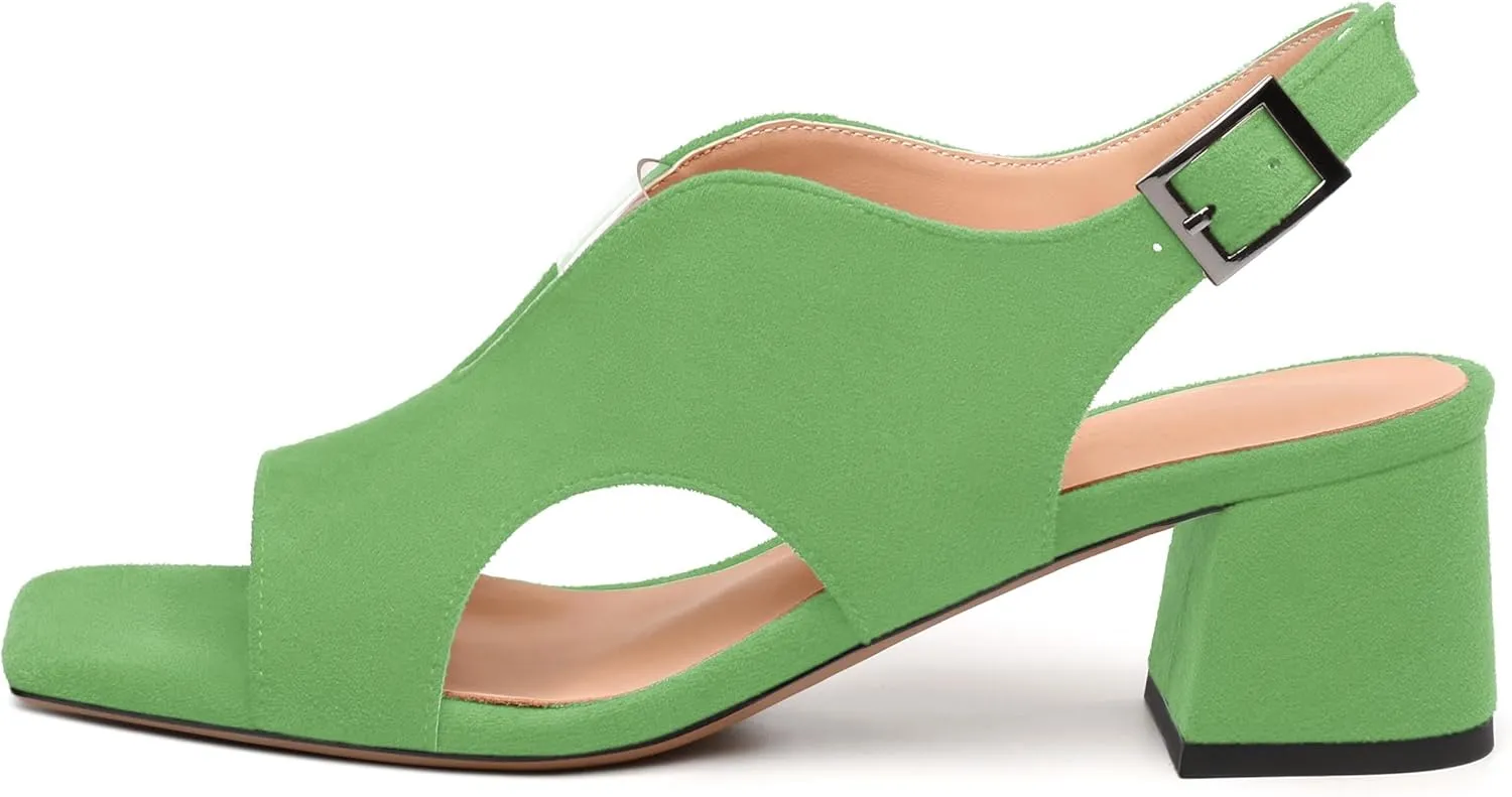 Womens Heeled Sandals, Peep Toe Mid Block Heel Slingback Sandals for Women, Leather Insole Chunky Heel Sandals 2"